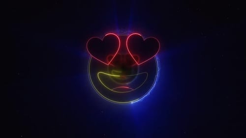 Glowing Neon Heart Eyes Emoji Loop Motion Background