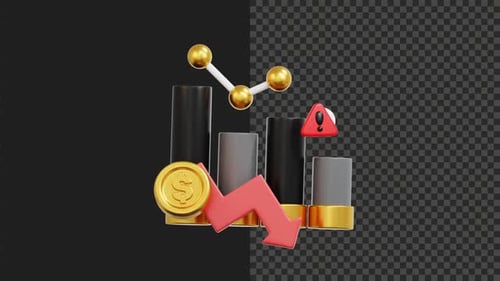 3D Stock Market Fall Animation Transparent Background