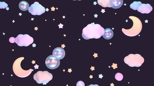 Floating Pastel Dreamy Night Sky Elements Seamless Loop