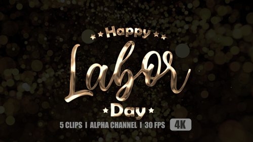 Five Metallic Happy Labor Day Text Animations