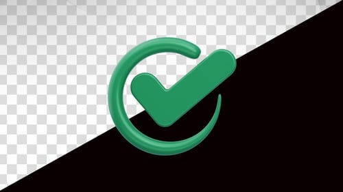 Animación 3D del símbolo de la marca de verificación para el éxito de la aprobación