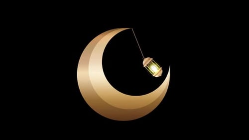 Golden Crescent Moon and Lantern Animation for Ramadan Eid