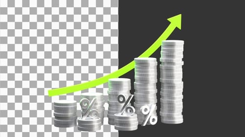 3D Animation of Financial Growth and Interest Rate Increase | Alpha Channel