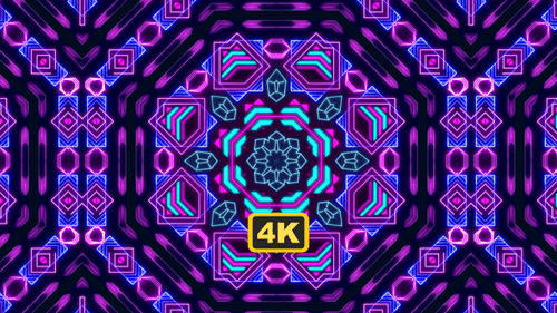 Abstrakte Retro-Linie mit leuchtenden Neon-Streifen, Blumenlicht und Kaleida-Hintergrund