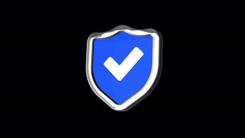 Security approval shield with check mark motion graphic on isolated background