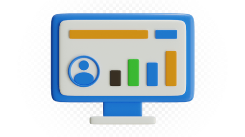 Animated 3D Monitor Icon with Data Analytics Display