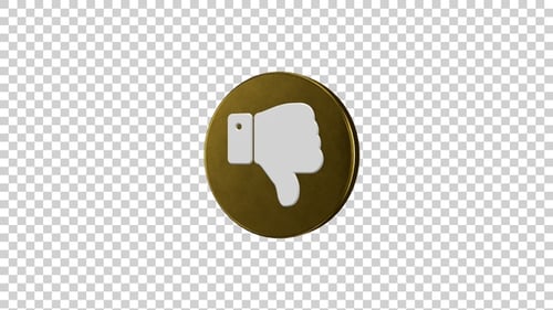 3D Golden Thumbs Down Icon Spinning for Social Media