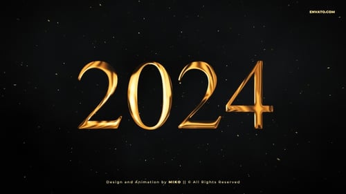 Elegant Gold New Year 2024 Countdown with Shimmering Particles