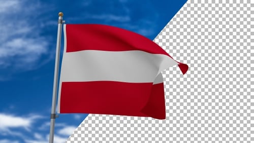 Seamless Loop of Waving Austrian Flag on Blue Sky and Alpha Background