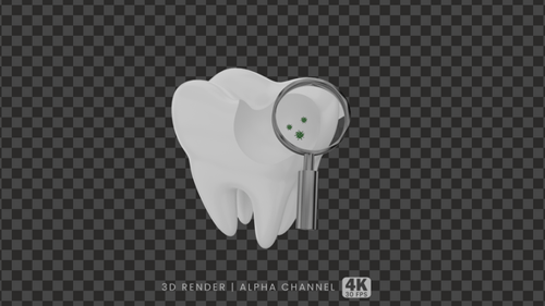 Animated 3D Tooth with Magnifying Glass Revealing Viruses