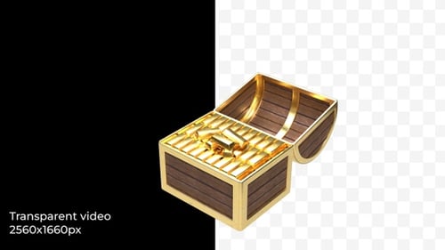 3D Treasure Chest Opens to Reveal Gold Bars