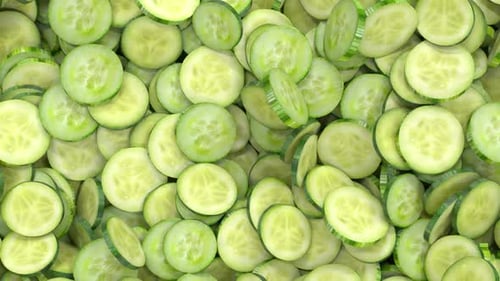 Fresh Cucumber Slices Falling Food Background Animation