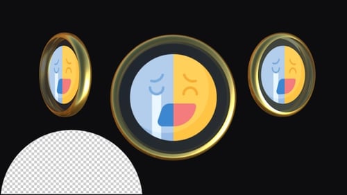 3D Rotating Crying Laughing Emoji with Golden Frame