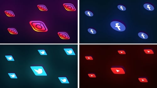 3D Glowing Social Media Icons Rotating Loop Background