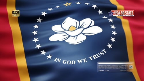 Waving Mississippi State Flag with Magnolia Flower and Stars
