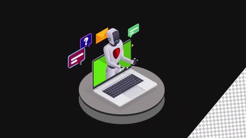 2D Laptop With Robot | Alpha Channel