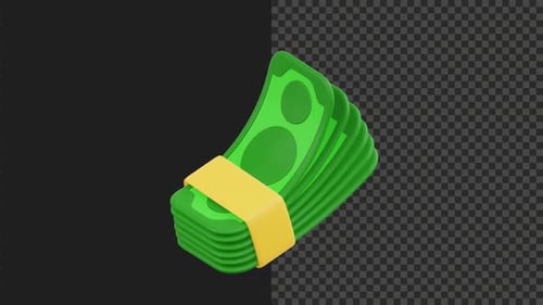 3D Animated Money Stack Rotating on Alpha Channel