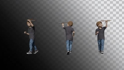Animated Young Boy Playing with a Toy Airplane