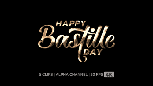 Happy Bastille Day Script Metallic Text Reveal Animation Pack