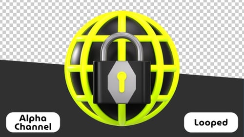 Secure Global Network Padlock 3D Animation | Alpha Channel