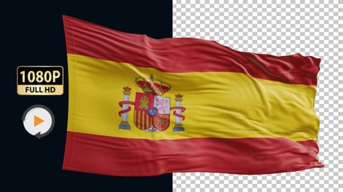 Realistic 3D Spanish Flag Waving Animation