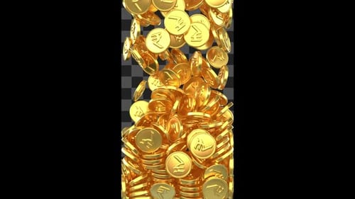 Falling Gold Rupee Coins Vertical Fill Animation