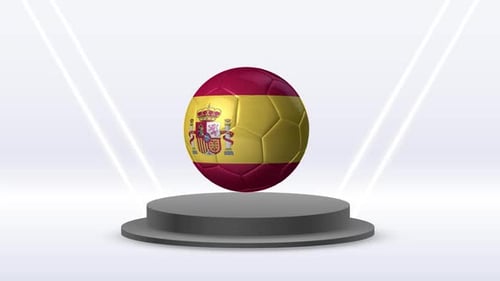 Animated Spanish Flag Soccer Ball Rotating on Pedestal