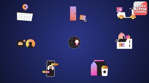 Animated Online Shopping and Delivery Flat Icons