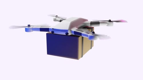Rotating delivery drone quadrocopter witn card box