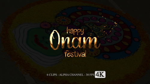 Happy Onam Festival Animated Metallic Text Collection