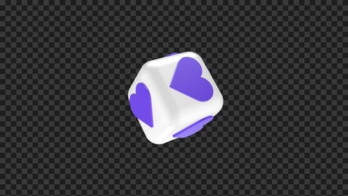 Rotating 3D Cube with Purple Heart Icon