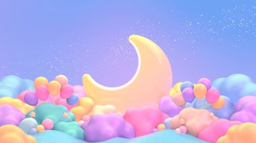 Dreamy Pastel Crescent Moon with Balloons Background Animation