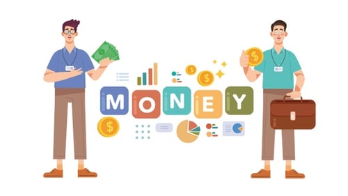 Animated Money Word Reveal with Financial Icons and Infographics