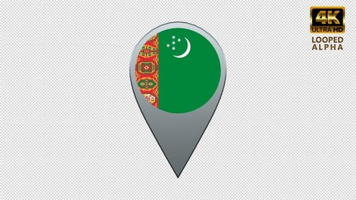 3D Map Pin with Turkmenistan Flag Rotating