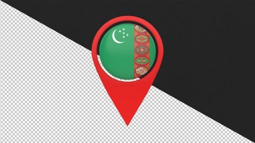 Animated 3D Location Pin with Turkmenistan Flag