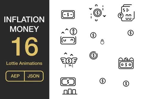 Animated Line Art Icons for Inflation and Money Concepts