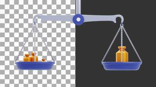 3D Animated Balance Scale with Weights Symbolizing Justice