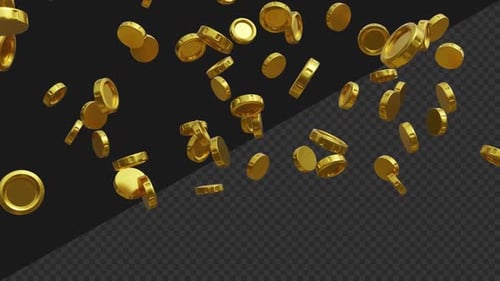 3D Gold Coins Rain Looping Animation with Transparent Background
