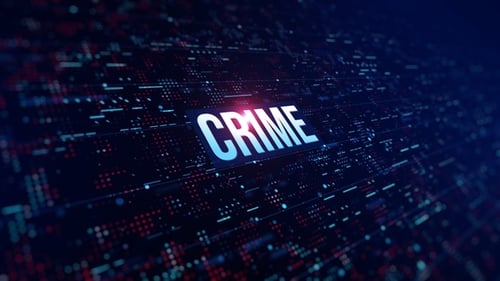 Crime Text Animation on Digital Data Background