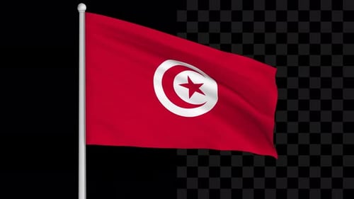 Realistic Tunisia Flag Waving with Alpha Channel