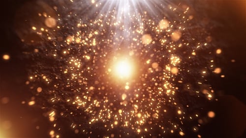 Dramatic Golden Particle Burst and Light Rays