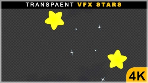 Schwebende VFX-Animation mit gelbem Farbstern auf transparentem Hintergrund