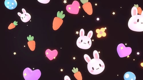 Cute Easter Bunnies and Carrots Floating Background Animation