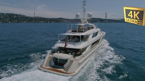 Luxury Yacht Cruising on the Bosphorus, Aerial View