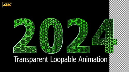 Animated 2024 Numbers with Green Futuristic Abstract Patterns