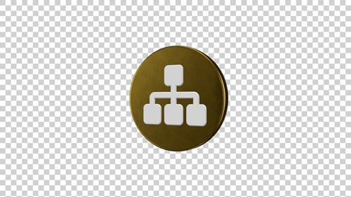 Rotating 3D Organizational Chart Icon on Gold Circle