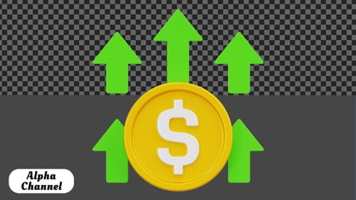 3D Dollar Rate Up with Growth Arrows Animation | Alpha Channel