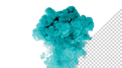 Fluid Teal Smoke Burst with Alpha Channel