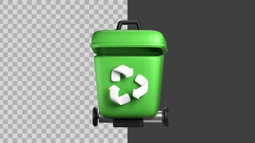 Animated 3D Green Recycling Bin with Opening and Closing Lid