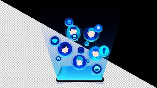 Flat Design Social Network Connection Projected from Smartphone